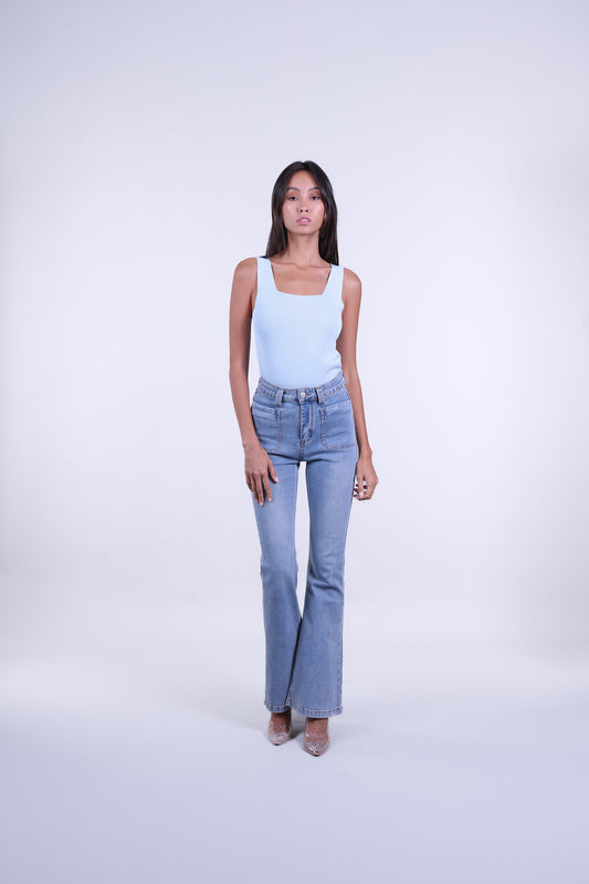 RIBBED SQUARE NECK SLEEVELESS TOP
