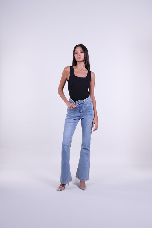 RIBBED SQUARE NECK SLEEVELESS TOP