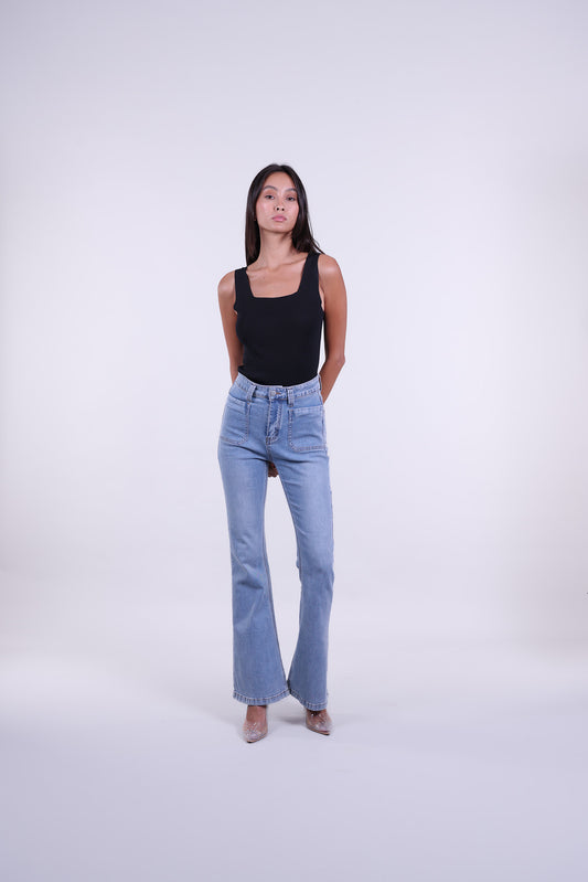 RIBBED SQUARE NECK SLEEVELESS TOP