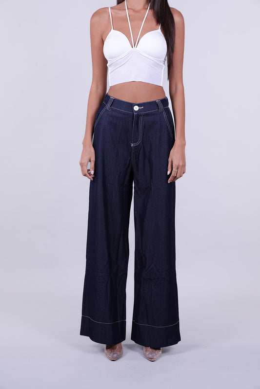 WIDE LEG CONTRAST STITCH JEANS