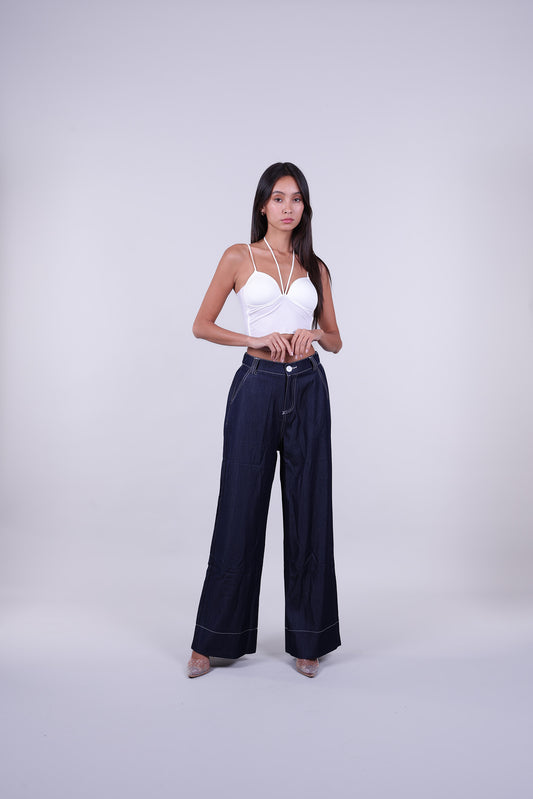 WIDE LEG CONTRAST STITCH JEANS