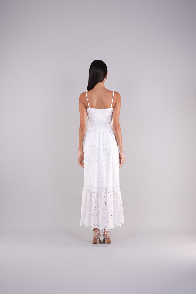 WHITE TIE-STRAP MAXI DRESS