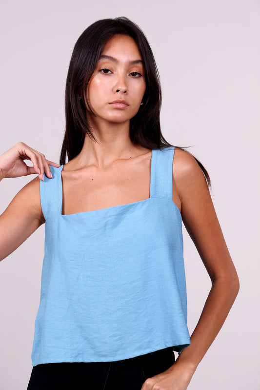 LINEN SQUARED-NECK TOP
