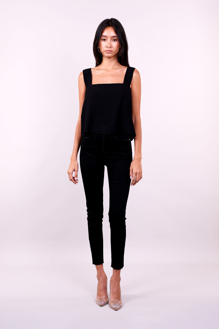 LINEN SQUARED-NECK TOP